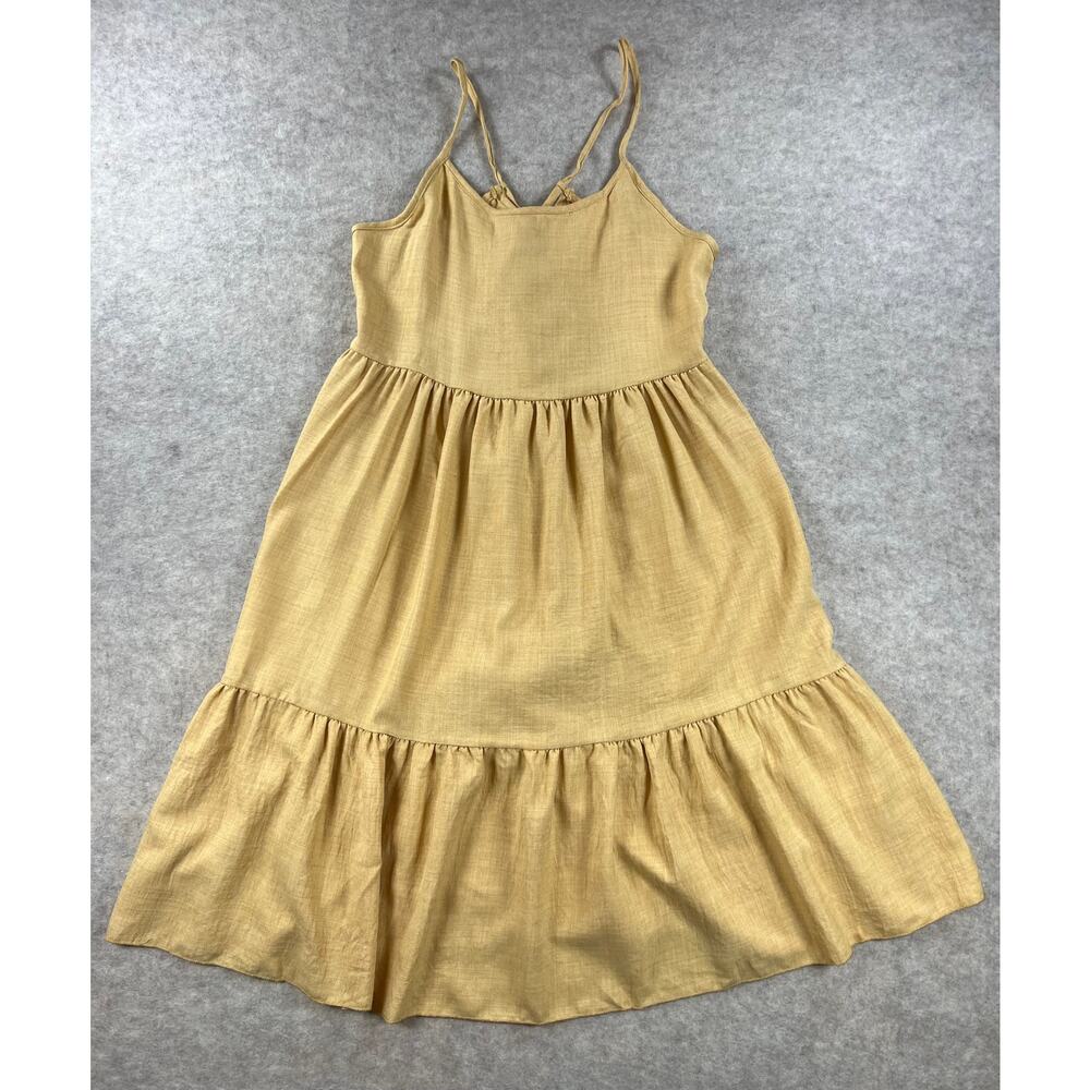 Pinkblush Maternity Yellow Lace-Up Tie Back Ruffle Dress Linen Size Large - Picture 3 of 10